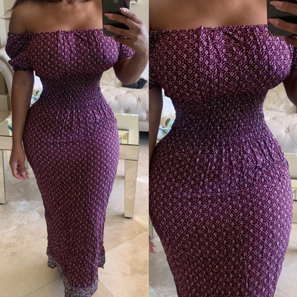 Dresses & Skirts - Peasant Off Shoulder Smocked Waist Maxi Dress